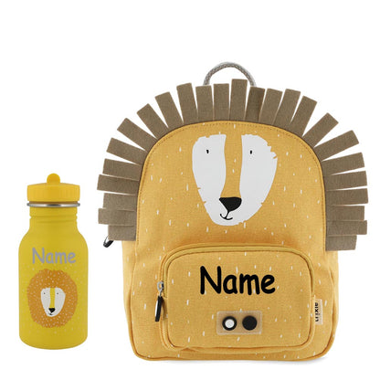 Rucksack + Trinkflasche im Set von Trixie mit Name personalisiert Motiv Löwe