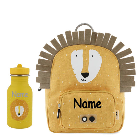 Rucksack + Trinkflasche im Set von Trixie mit Name personalisiert Motiv Löwe
