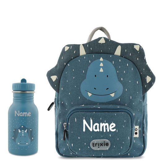 Rucksack + Trinkflasche im Set von Trixie mit Name personalisiert Motiv Triceraptops