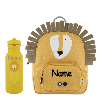 Rucksack + Trinkflasche im Set von Trixie mit Name personalisiert Motiv Löwe