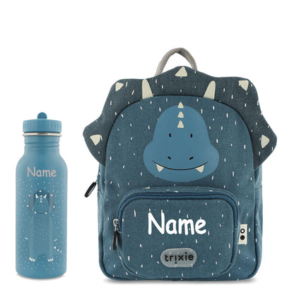 Rucksack + Trinkflasche im Set von Trixie mit Name personalisiert Motiv Triceraptops