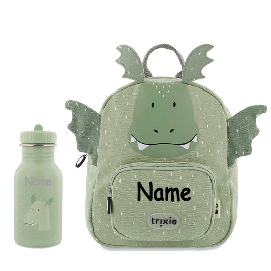 Rucksack + Trinkflasche im Set von Trixie mit Name personalisiert Motiv Drache