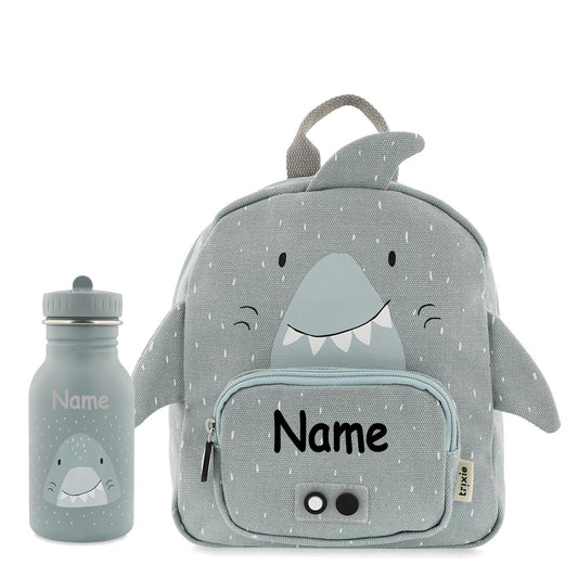 Rucksack + Trinkflasche im Set von Trixie mit Name personalisiert Motiv Hai