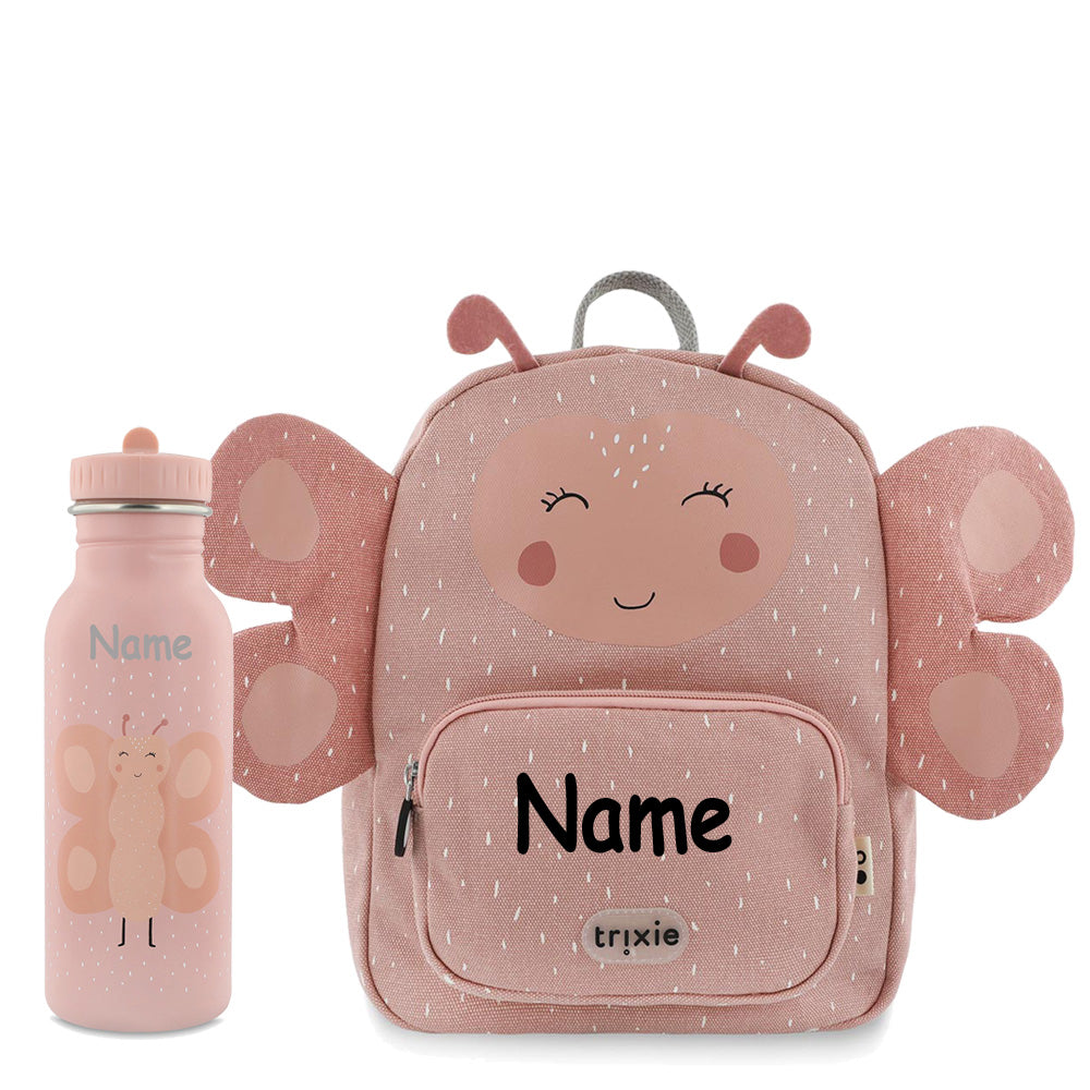 Rucksack + Trinkflasche im Set von Trixie mit Name personalisiert Motiv Schmetterling