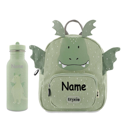 Rucksack + Trinkflasche im Set von Trixie mit Name personalisiert Motiv Drache