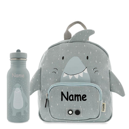 Rucksack + Trinkflasche im Set von Trixie mit Name personalisiert Motiv Hai