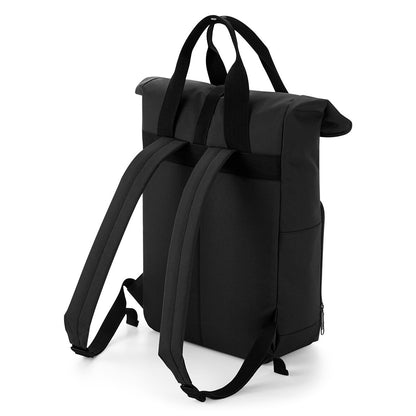 Rucksack mit Name bestickt Rolltop für Kinder und Erwachsene verstellbare Schultergurte 100% Recycled Polyester schwarz