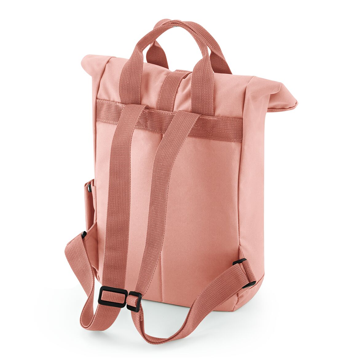 Rucksack mit Name bestickt Rolltop für Kinder und Erwachsene verstellbare Schultergurte 100% Recycled Polyester altrosa