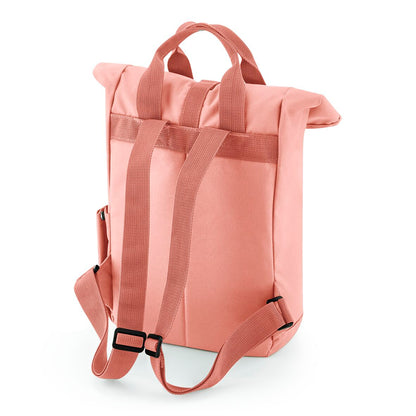 Rucksack mit Name bestickt Rolltop für Kinder und Erwachsene verstellbare Schultergurte 100% Recycled Polyester altrosa