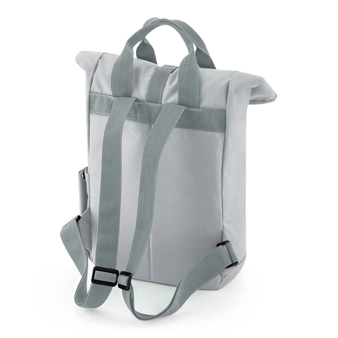 Rucksack mit Name bestickt Rolltop für Kinder und Erwachsene verstellbare Schultergurte 100% Recycled Polyester hellgrau