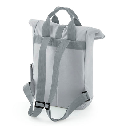 Rucksack mit Name bestickt Rolltop für Kinder und Erwachsene verstellbare Schultergurte 100% Recycled Polyester hellgrau
