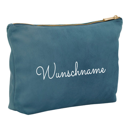 Kosmetiktasche aus Samt mit Name Bedruckt personalisierte Schminktasche für Handtasche Beautybag Accessoire Tasche blau