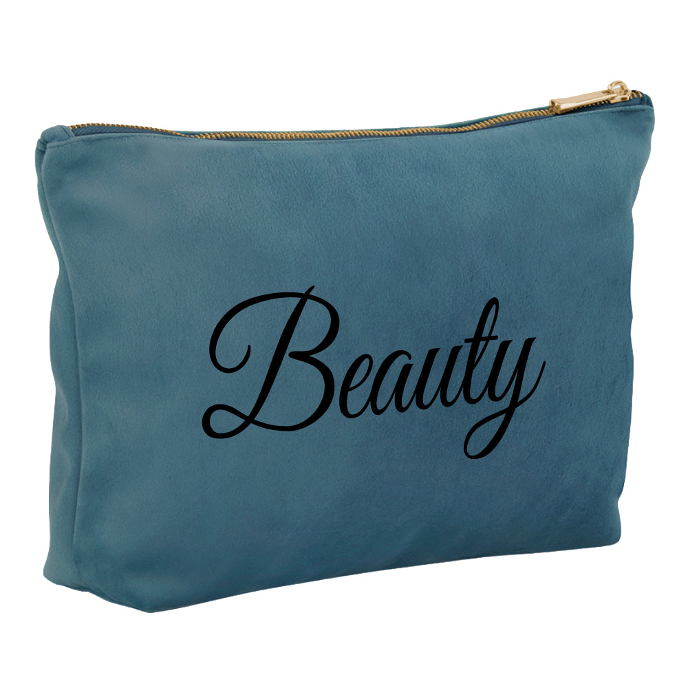 Kosmetiktasche aus Samt mit Name Bedruckt personalisierte Schminktasche für Handtasche Beautybag Accessoire Tasche blau
