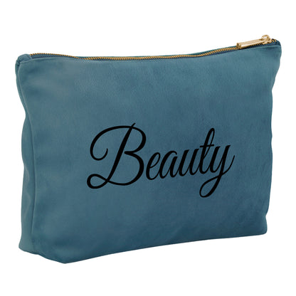 Kosmetiktasche aus Samt mit Name Bedruckt personalisierte Schminktasche für Handtasche Beautybag Accessoire Tasche blau