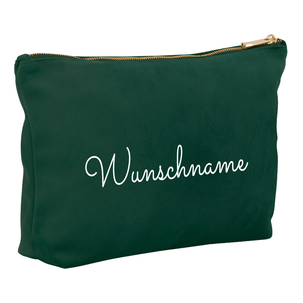 Kosmetiktasche aus Samt mit Name Bedruckt personalisierte Schminktasche für Handtasche Beautybag Accessoire Tasche dunkelgrün
