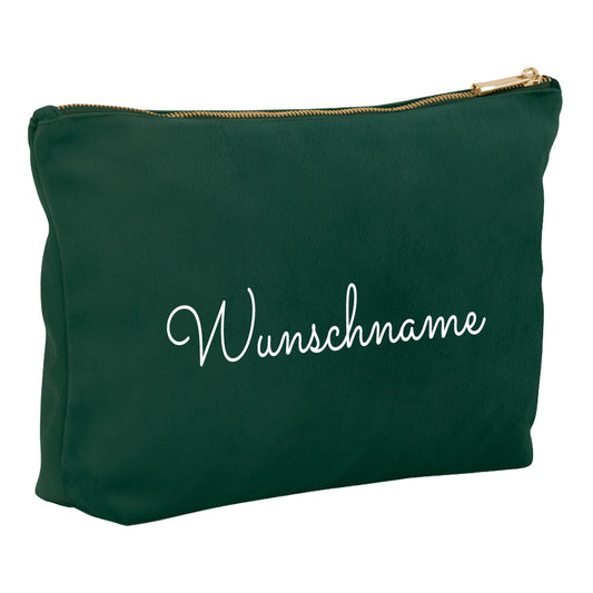 Kosmetiktasche aus Samt mit Name Bedruckt personalisierte Schminktasche für Handtasche Beautybag Accessoire Tasche dunkelgrün