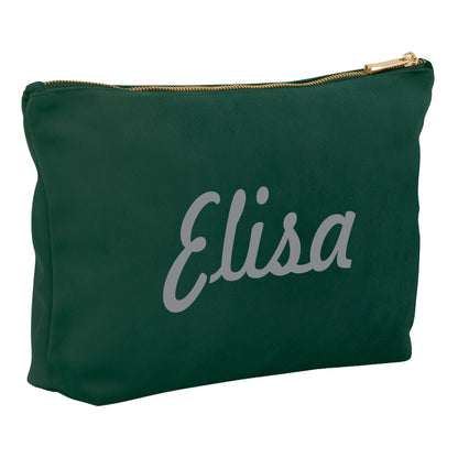 Kosmetiktasche aus Samt mit Name Bedruckt personalisierte Schminktasche für Handtasche Beautybag Accessoire Tasche dunkelgrün