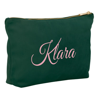 Kosmetiktasche aus Samt mit Name Bedruckt personalisierte Schminktasche für Handtasche Beautybag Accessoire Tasche dunkelgrün
