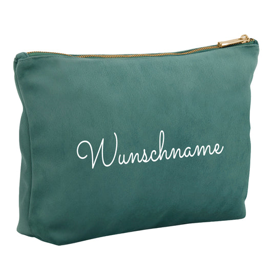 Kosmetiktasche aus Samt mit Name Bedruckt personalisierte Schminktasche für Handtasche Beautybag Accessoire Tasche petrol