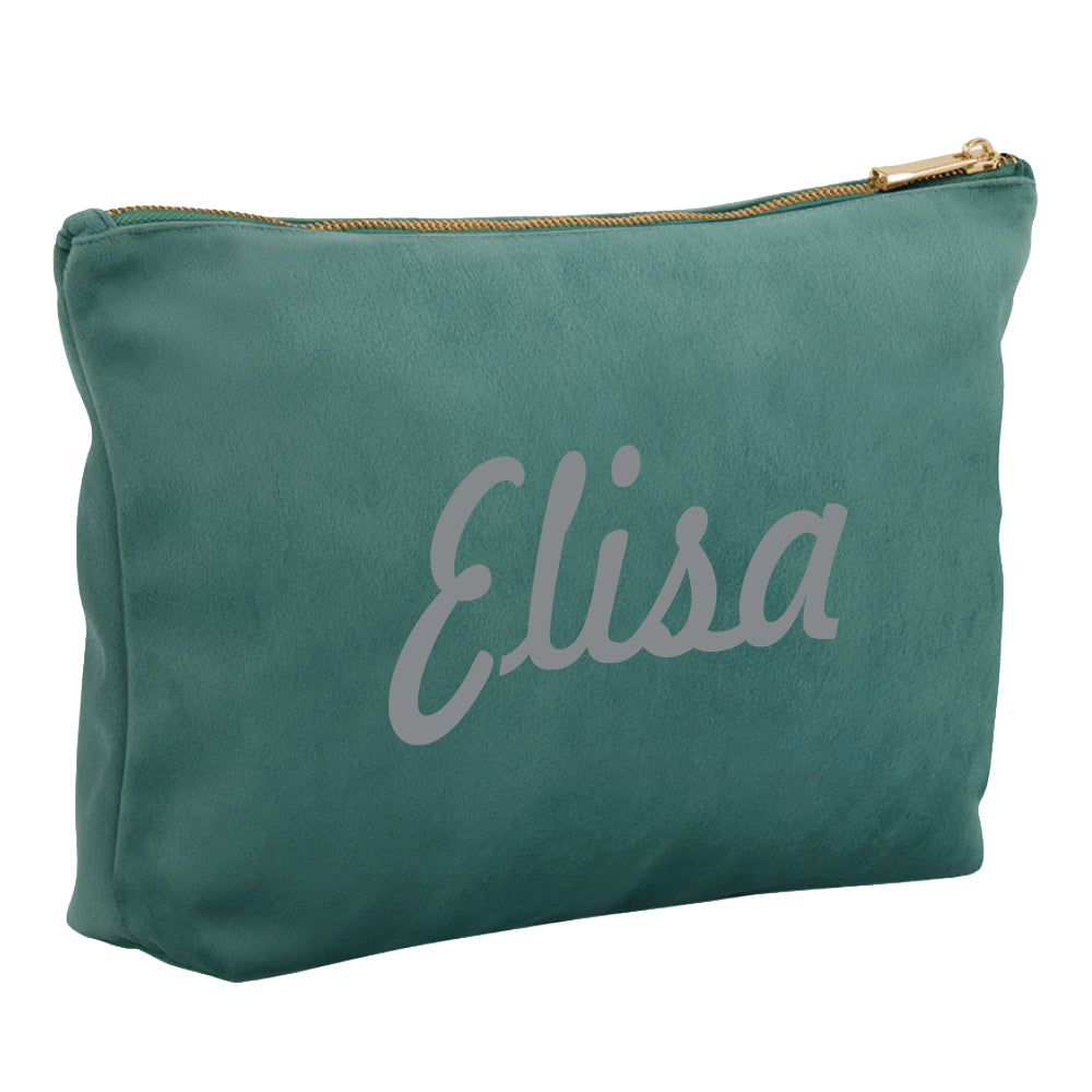 Kosmetiktasche aus Samt mit Name Bedruckt personalisierte Schminktasche für Handtasche Beautybag Accessoire Tasche petrol