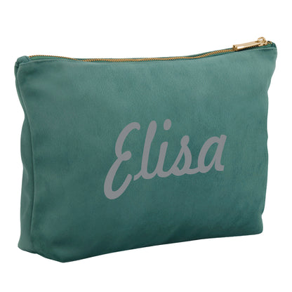 Kosmetiktasche aus Samt mit Name Bedruckt personalisierte Schminktasche für Handtasche Beautybag Accessoire Tasche petrol