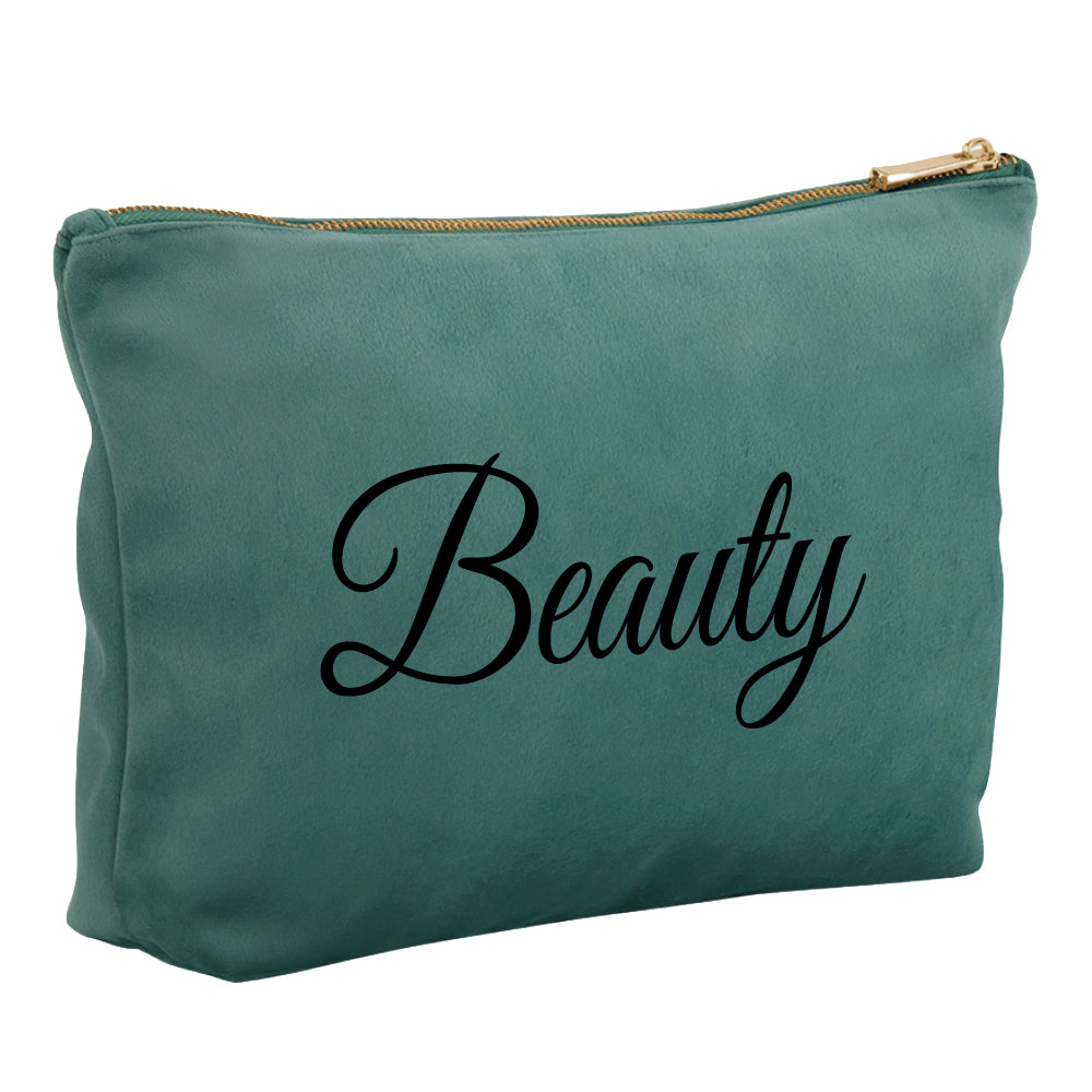 Kosmetiktasche aus Samt mit Name Bedruckt personalisierte Schminktasche für Handtasche Beautybag Accessoire Tasche petrol