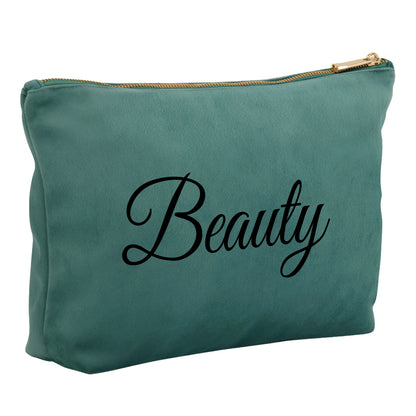 Kosmetiktasche aus Samt mit Name Bedruckt personalisierte Schminktasche für Handtasche Beautybag Accessoire Tasche petrol