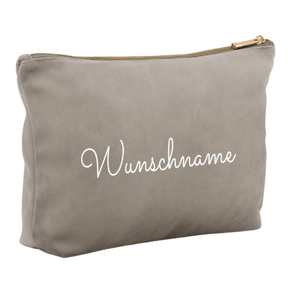 Kosmetiktasche aus Samt mit Name Bedruckt personalisierte Schminktasche für Handtasche Beautybag Accessoire Tasche greige