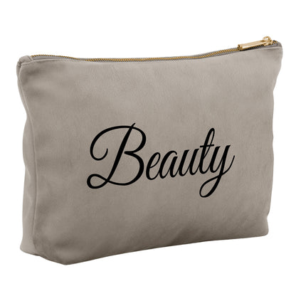 Kosmetiktasche aus Samt mit Name Bedruckt personalisierte Schminktasche für Handtasche Beautybag Accessoire Tasche greige