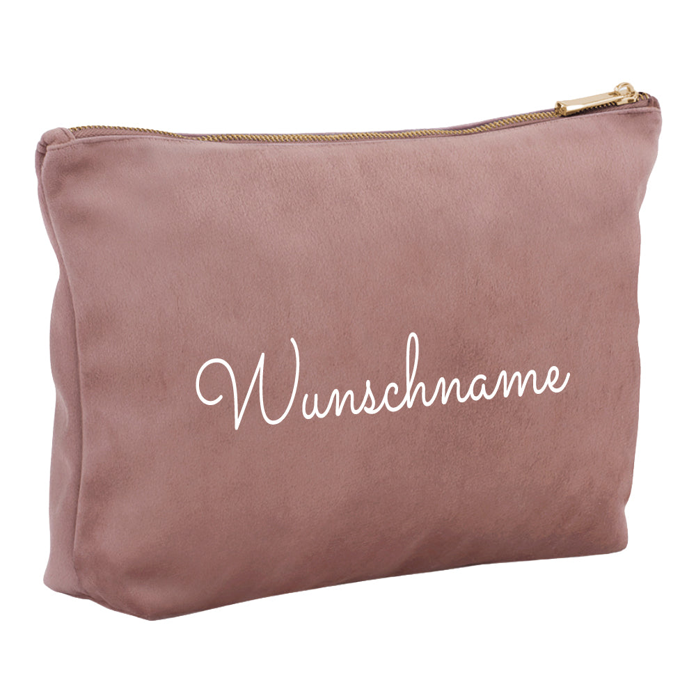 Kosmetiktasche aus Samt mit Name Bedruckt personalisierte Schminktasche für Handtasche Beautybag Accessoire Tasche rose