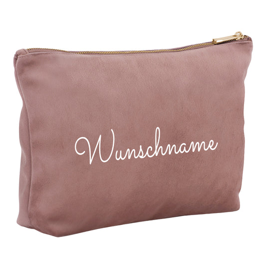 Kosmetiktasche aus Samt mit Name Bedruckt personalisierte Schminktasche für Handtasche Beautybag Accessoire Tasche rose