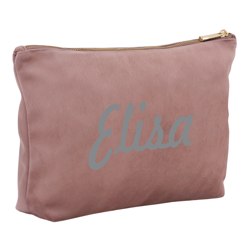 Kosmetiktasche aus Samt mit Name Bedruckt personalisierte Schminktasche für Handtasche Beautybag Accessoire Tasche rose