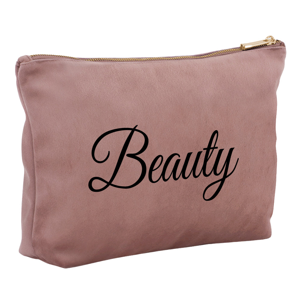 Kosmetiktasche aus Samt mit Name Bedruckt personalisierte Schminktasche für Handtasche Beautybag Accessoire Tasche rose