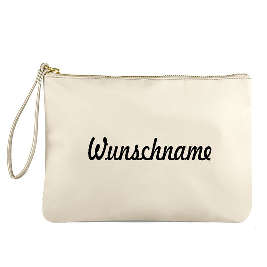 Kosmetiktasche aus Nylon mit Name Bedruckt personalisierte Schminktasche für Handtasche Beautybag Accessoire Tasche beige