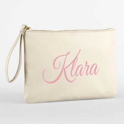 Kosmetiktasche aus Nylon mit Name Bedruckt personalisierte Schminktasche für Handtasche Beautybag Accessoire Tasche beige
