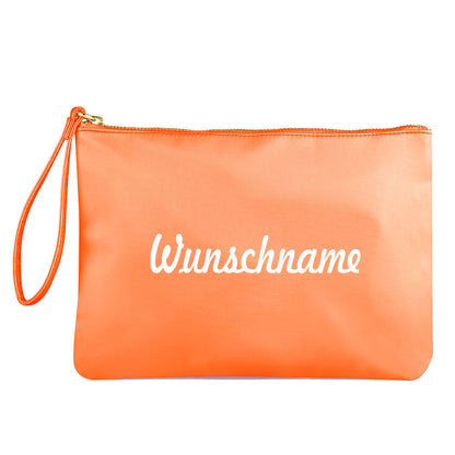 Kosmetiktasche aus Nylon mit Name Bedruckt personalisierte Schminktasche für Handtasche Beautybag Accessoire Tasche orange