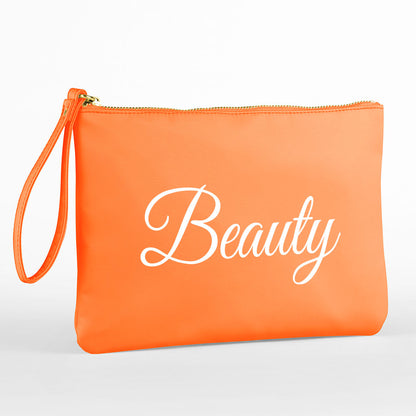 Kosmetiktasche aus Nylon mit Name Bedruckt personalisierte Schminktasche für Handtasche Beautybag Accessoire Tasche orange