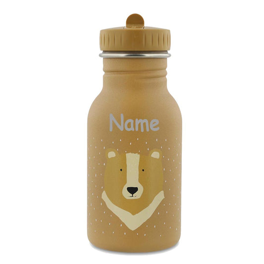 Edelstahl Trinkflasche für Kinder mit Namen graviert von Trixie ultraleicht auslaufsicher Trinkschnabel für Kinder ab 3 Jahren Bär