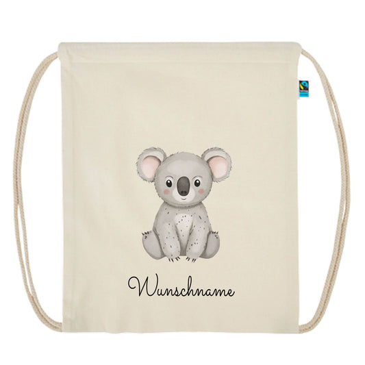 Personalisierter Turnbeutel aus Bio Baumwolle Wäschebeutel für Kinder Stoffbeutel mit Name und Motiv Koala bedruckt