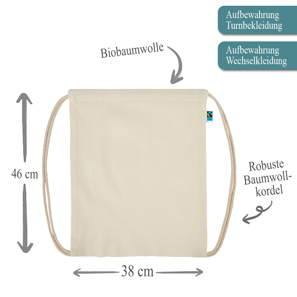 Personalisierter Turnbeutel aus Bio Baumwolle Wäschebeutel für Kinder Stoffbeutel mit Name und Motiv Superheld bedruckt Hase