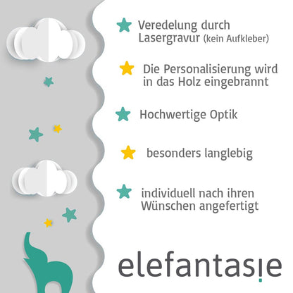 Geburtstagszug Kerzenhalter aus Holz blau personalisiert mit Name und Geburtsdaten Baby Geschenk mit Gravur