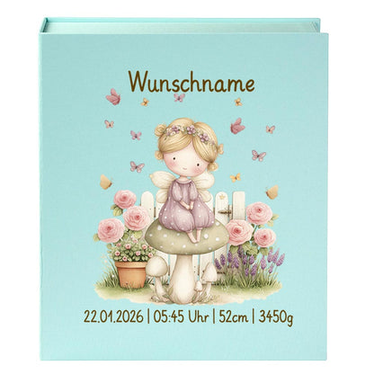 Personalisierte Baby Erinnerungsbox, Fee Design, 33x24cm, Geburtsgeschenk mit Name und Geburtsdaten