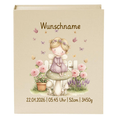 Personalisierte Baby Erinnerungsbox, Fee Design, 33x24cm, Geburtsgeschenk mit Name und Geburtsdaten