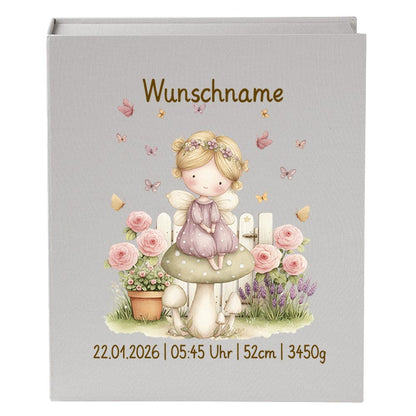Personalisierte Baby Erinnerungsbox, Fee Design, 33x24cm, Geburtsgeschenk mit Name und Geburtsdaten