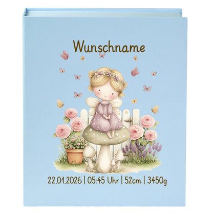 Personalisierte Baby Erinnerungsbox, Fee Design, 33x24cm, Geburtsgeschenk mit Name und Geburtsdaten
