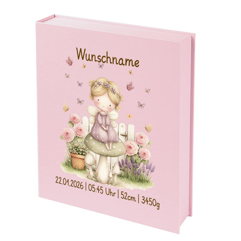 Personalisierte Baby Erinnerungsbox, Fee Design, 33x24cm, Geburtsgeschenk mit Name und Geburtsdaten