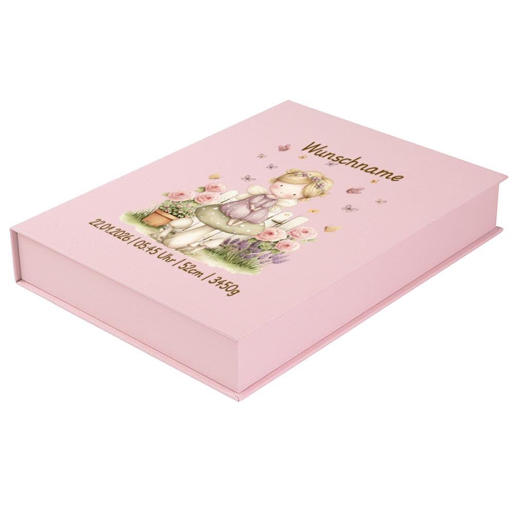 Personalisierte Baby Erinnerungsbox, Fee Design, 33x24cm, Geburtsgeschenk mit Name und Geburtsdaten