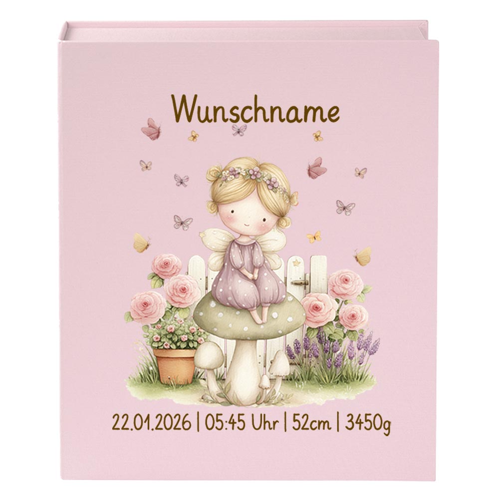Personalisierte Baby Erinnerungsbox, Fee Design, 33x24cm, Geburtsgeschenk mit Name und Geburtsdaten