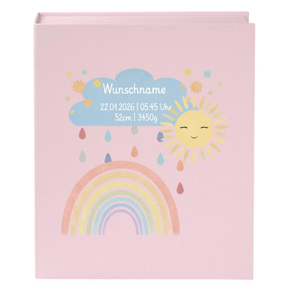 Personalisierte Baby Erinnerungsbox, Regenbogen mit Sonne, 33x24cm, Geburtsgeschenk mit Name und Geburtsdaten