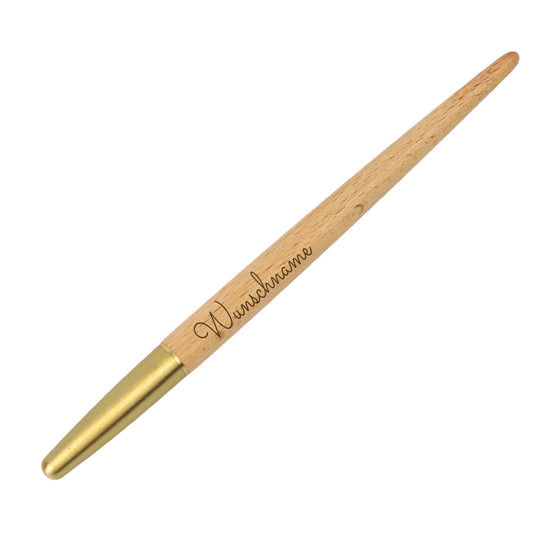 Personalisierter Kugelschreiber Holzkugelschreiber mit Gravur mit Messingkappe Ihr Name oder Text graviert als Geschenk Buchenholz konisch